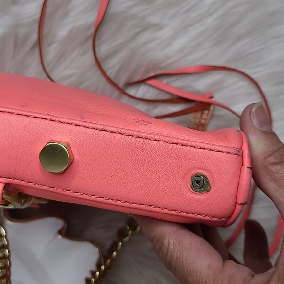 Rebecca Minkoff Mini Mac Bag Purse Genuine Leather Neon Pink Gold Tone Chain Fun - Picture 3 of 5